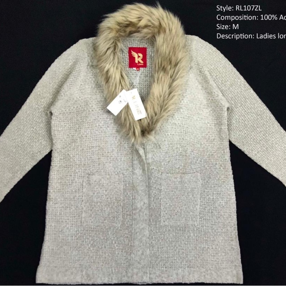 Women Gray Teddy Jacket with Fur Collar